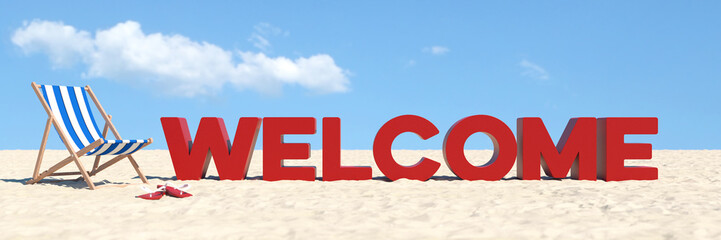 Welcome concept with slogan on the beach