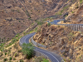 Winding road in mountainous landscape in northern Ethiopia