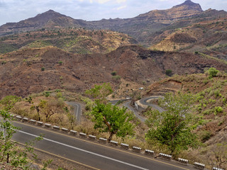 Winding road in mountainous landscape in northern Ethiopia