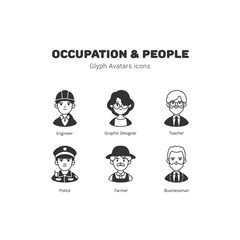 Occupation and people avatar glyph icons