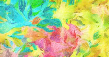 Fototapeta na wymiar Abstract watercolor background. Colorful texture. Oil painting style. Fine art. Visionary surreal artwork. Mixed media. Graphic design. Unique pattern. Bright and warm artistic wallpaper.