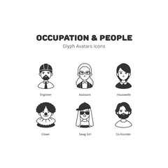 Occupation and people avatar glyph icons