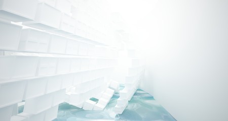 Fototapeta premium Streszczenie biało-niebieska woda parametryczne wnętrze z oknem. Ilustracja i renderowanie 3D.