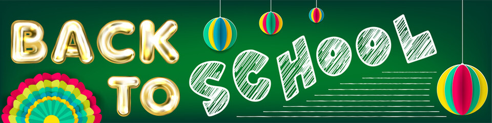 Back to School panorama banner with paper lamps