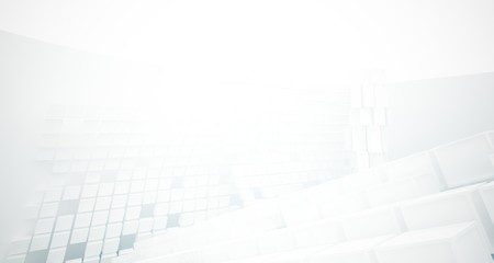 Abstract white and blue water parametric interior with window. 3D illustration and rendering.