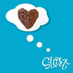 Creative layout made of coffee beans and coffee powder