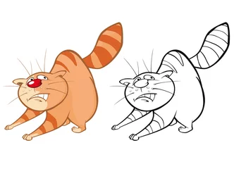 Foto op Plexiglas Vectorillustratie van een Cute Cartoon karakter kat voor je ontwerp en computerspel. Kleurboek overzichtsset © liusa