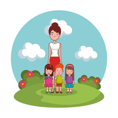Obraz na płótnie Canvas mother with kids family in the landscape