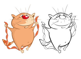 Vector Illustration of a Cute Cartoon Character Cat for you Design and Computer Game. Coloring Book Outline Set 