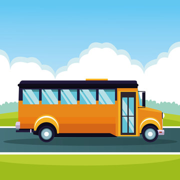 School bus passing by cartoon, back to school concept