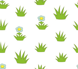Seamless pattern with grass and flowers. isolated on white background