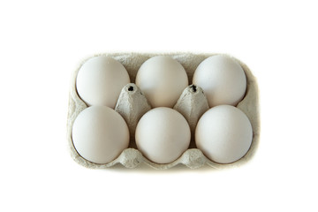 Fresh eggs with egg caton on white background, Isolated background