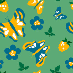 vector seamless butterfly flower berry cute childish pattern