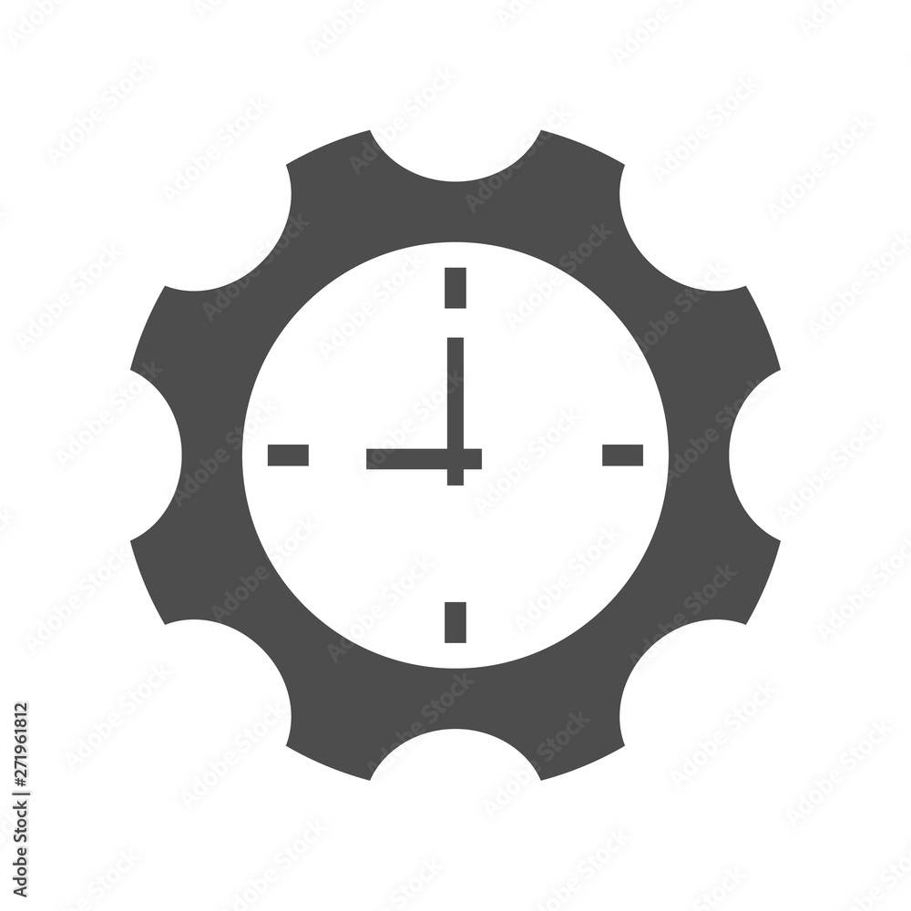 Poster gear wheel clock vector icon isolated on white background. gear wheel with time dial flat icon for w