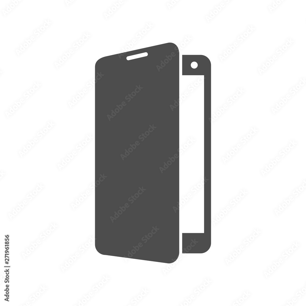Poster opened smartphone cover case for screen protection. vector icon isolated on white background. web ic