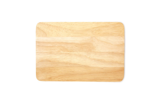 Empty rectangle wooden cutting board, isolated on white background. Top view image.