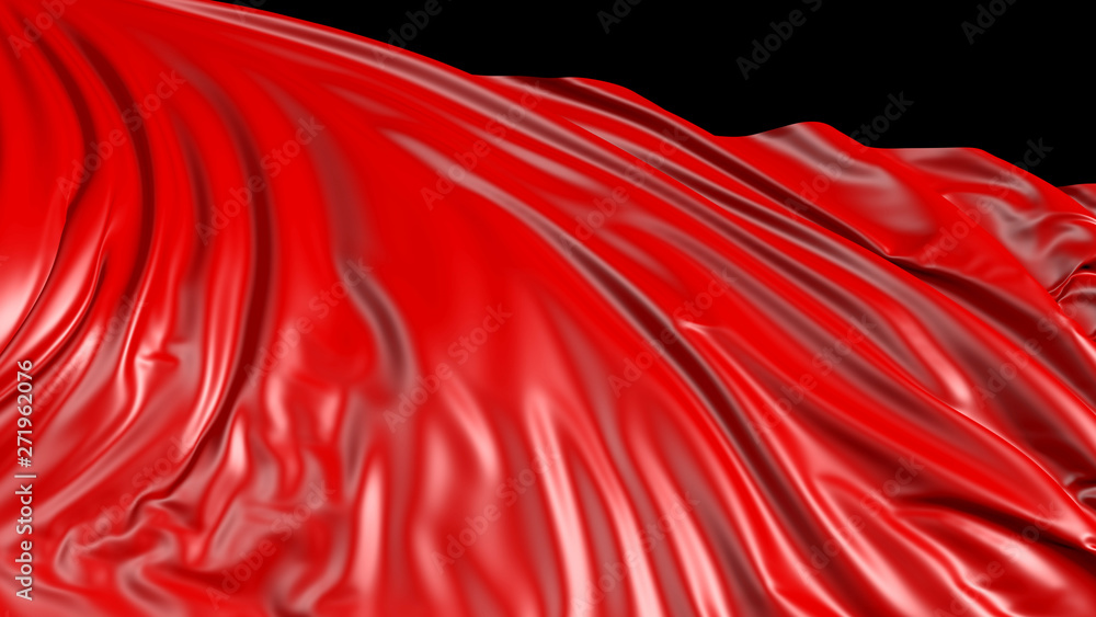 Poster 3d rendering of red fabric. the fabric develops smoothly in the wind