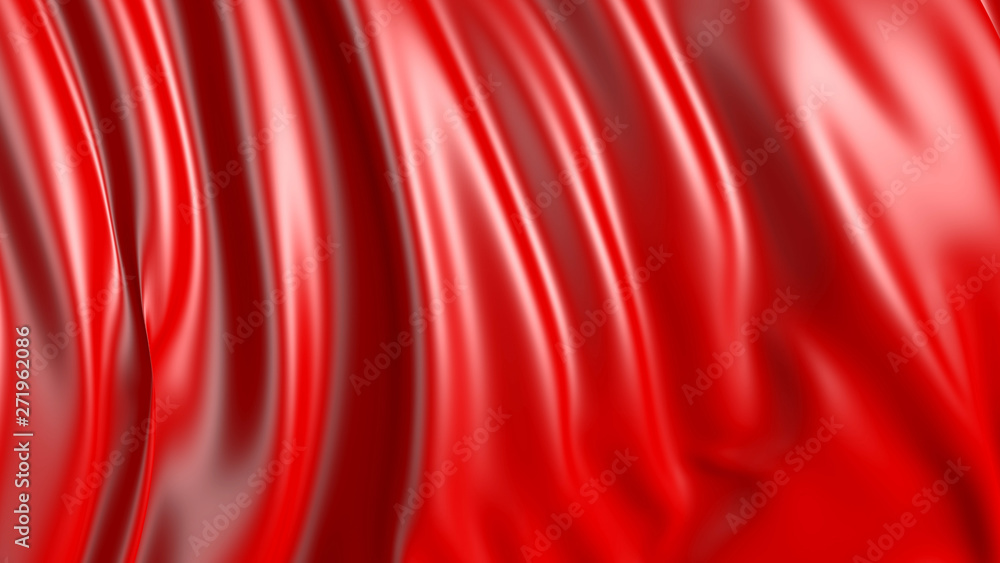 Poster 3d rendering of red fabric. the fabric develops smoothly in the wind