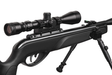 Air rifle with a telescopic sight isolate on a white background. Pneumatic gun. Sports air rifle...