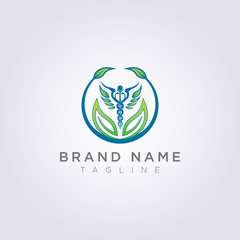 Design a logo with a combination of circles, leaves and health symbols for your business or brand