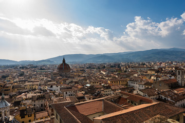 Aerial view of the Pistoia city from the cathedral bell tower. Pistoia, Tuscany, Italy, Europe