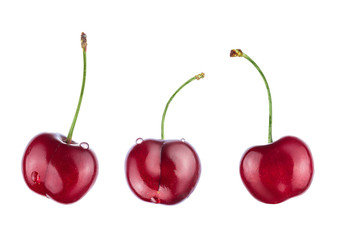 Set of different cherry corners isolated on white background. Full sharpness.