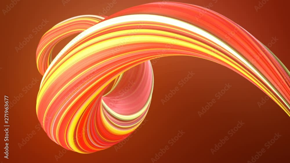 Poster Red and orange colored twisted shape motion graphics background. Computer generated abstract geometric 3D render loop animation. 4K, Ultra HD resolution.