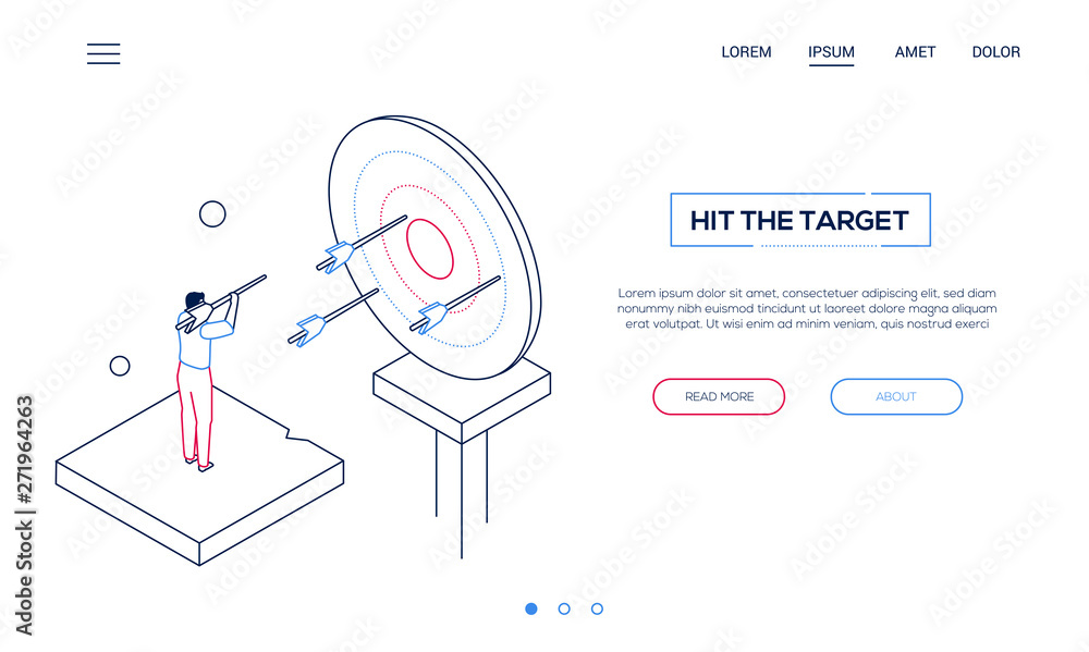 Poster hit the target - line design style isometric web banner