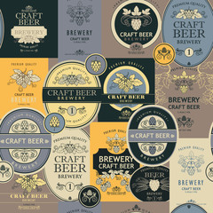 seamless pattern with various beer labels in retro style
