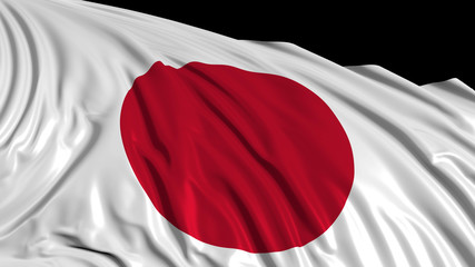 3d rendering of a japanese flag. The flag develops smoothly in the wind