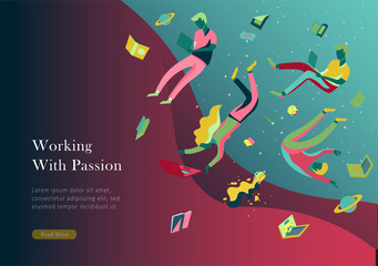 landing page template. Inspired People flying. Create your own spase. Character moving and floating in dreams, imagination and freedom inspiration design work. Flat design style