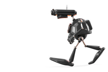 retired old robot in a white bacground