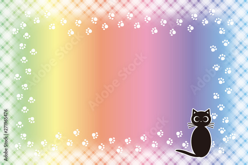 Background Wallpaper Vector Illustration Design Free Free Size Charge Free Colorful Color Rainbow Show Business Entertainment Party Image 背景素材壁紙 写真フレーム メッセージ枠 猫 足跡 肉球 ペット コピースペース 動物病院 広告宣伝 Wall Mural Tomo00
