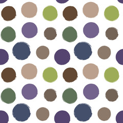 Seamless vector hand drawn pattern with big doodle polka dots in natural earth tones