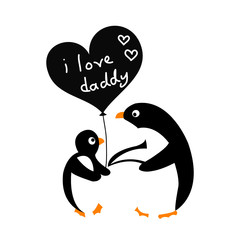 baby penguin with her father, i love daddy, father's day greeting card