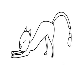 Obraz premium Lazy cute cat, pet, black and white linear image, digital drawing, vector illustration