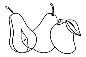 Pears and mango delicious fruits in black and white