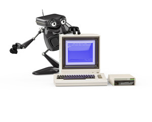 vintage robot in a white background