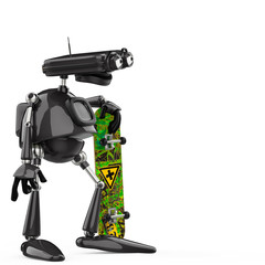 Fototapeta premium vintage robot is on the skate in a white background