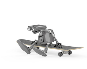 vintage robot is on the skate in a white background
