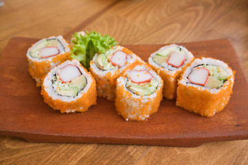 California maki sushi rolls, traditional Japanese food sushi rolls