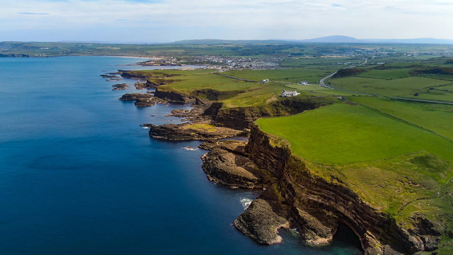 Dunluce Castle in North Ireland - aerial view - travel photography