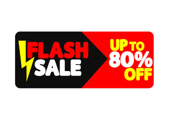 Flash Sale, banner design template, discount tag, up to 80% off, app icon, vector illustration