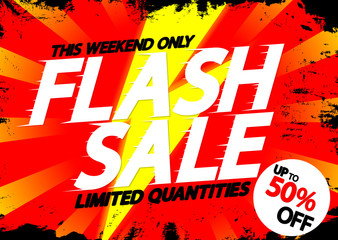 Flash  Sale, poster design template, special offer, up to 50% off, vector illustration