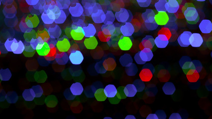 Abstract colorful bokeh light on golden background. Christmas and New Year theme