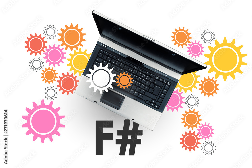 Aufkleber f sharp programming language. laptop on word f#