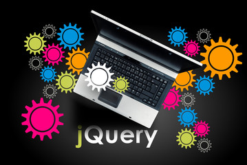 jQuery. Laptop on word jQuery
