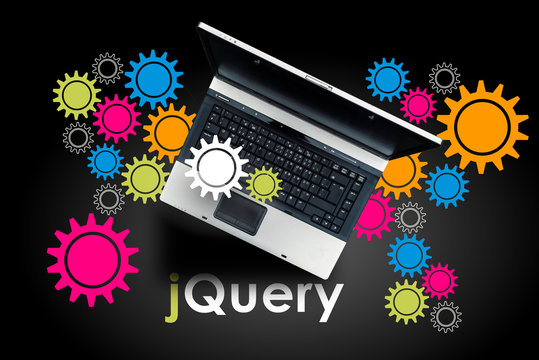 jQuery. Laptop on word jQuery