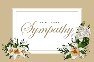 Condolences sympathy card floral lily bouquet and lettering