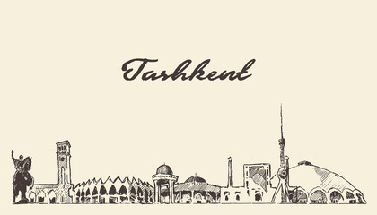 Tashkent skyline Uzbekistan drawn a vector sketch